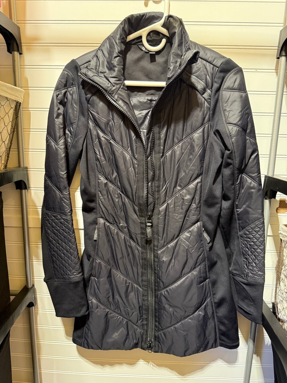 Athleta Rock Ridge PrimaLoft Quilted Puffer Moto Style Long Length Jacket  XS